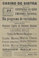 Programa de Espetáculo de Variedades com a participação da orquestra ligeira da Emisora Nacional, Tomé de Barros Queiróz, Luisa Maria, Fernanda Remartinez, Alda Mota, Maria Clara, Aura Ribeiro e Irmãs Santos, no dia 24 de setembro de 1947.