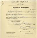 Registo de velocípede de marca Nacional, com o nº 1223, em nome de Vitorino Miranda, morador em Lourel.