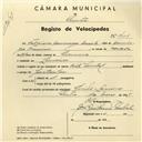 Registo de velocípede com o nº 4106, em nome de Feleciano Domingos Duarte, morador em Lameiras.