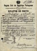 Boletim de óbito de João António, morador na Várzea de Sintra, sepultado no coval nº 7794, do cemitério de S. Marçal.
