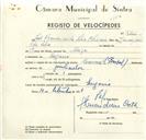 Registo de velocípede de marca Nacional, com o nº 9266, em nome de João Francisco da Silva Oliveira, morador em Eugaria.
