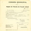 Registo de um veiculo de duas rodas tirado por um animal de espécie asinina destinado a transporte de mercadorias em nome de Manuel Caetano, morador em Arneiro dos Marinheiros.