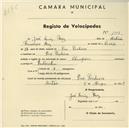Registo de velocípede de marca Champion, com o nº 1008, em nome de José Luís Brás, morador em Pero Pinheiro.