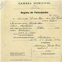 Registo de velocípede de marca Nubia, com o nº 1829, em nome de Domingos Vicente Rosa, morador em Alpolentim.