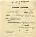Registo de velocípede de marca Alfa, com o nº 1404, em nome de Francisco Viriato Parracho, morador em Almargem do Bispo.