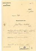 Construção de uma casa em Queluz em nome de Jaime Pereira Coutinho com o Processo OB nº12/1925, com a licença de construção nº 29 de 05/03/1925.
