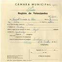Registo de velocípede de marca Aprilia, com o nº 4255, em nome de Manuel Fernandes da Silva, morador em Queluz.