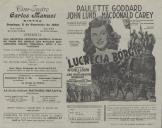 Programa do filme "Lucrecia Borgia" realizado por Richard Maibaum com a participação de Paulette Goddard, John Lund e MacDonald Carey.