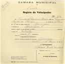 Registo de velocípede com o nº 824, em nome de Cândido Francisco Oliveira, morador em Pernigem.