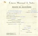 Registo de velocípede com o nº 9382, em nome de Francisco Nunes Domingos, morador em Queluz.