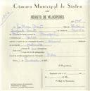 Registo de velocípede de marca Nacional, com o nº 5006, em nome de José Pedro Baião, morador em Belas.