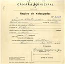 Registo de velocípede com o nº 3227, em nome de Fernando Sebastião Antunes, morador em Cortegaça.