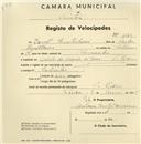 Registo de velocípede com o nº 1123, em nome de Ernest Brusthem, morador em Quinta do Coração de Jesus, S. Pedro de Sintra.