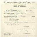 Registo de velocípede de marca Helios, com o nº 4757, em nome de João Francisco Alegre, morador em Monte Arroio.