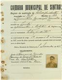 Registo de matricula de velocipedista em nome de Laurentino Conceição Cornélio, morador no Linhó, com o nº de inscrição 907.