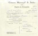 Registo de velocípede de marca Rosengar, com o nº 9027, em nome de Manuel Gomes, morador em Colares.