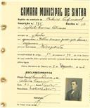 Registo de matricula de cocheiro profissional em nome de Agostinho Francisco Patriarca, morador em Sintra, com o nº de inscrição 795.