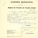 Registo de um veiculo de duas rodas tirado por dois animais de espécie asinina destinado a transporte de mercadorias em nome de Carolina de Jesus Oliveira, moradora em Nafarros.