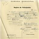 Registo de velocípede de marca Olympique, com o nº 503, em nome de Serafim Joaquim Cipriano, morador em Vale de Lobos.