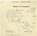 Registo de velocípede de marca Deka, com o nº 2603, em nome de António João Madeira, morador em Algueirão.