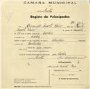Registo de velocípede de marca Champion, com o nº 1016, em nome de Armando Duarte Raio, morador em Cabriz.