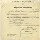 Registo de velocípede de marca Olga, com o nº 2223, em nome de João Estêvão Duarte, morador em Odrinhas.