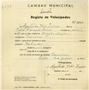 Registo de velocípede com o nº 2620, em nome de Agostinho João Inácio, morador em Lameiras.