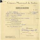 Registo de velocípede com o nº 6105, em nome de João Silvério, morador em Lourel.