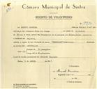 Registo de velocípede de marca Reynolds, com o nº 9910, em nome de Manuel Caneira, morador em Negrais.