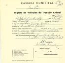 Registo de um veiculo de duas rodas tirado por dois animais de espécie bovina destinado a transporte de mercadorias em nome de Herbert von Breisky, morador na Quinta da Piedade.