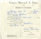Registo de velocípede de marca Nacional, com o nº 8744, em nome de Eleutério Matias Pais, morador em Montelavar.