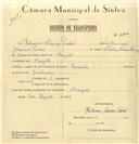 Registo de velocípede de marca Caravela, com o nº 6602, em nome de Feliciano Narciso Pardal, morador em Magoito.