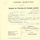 Registo de um veiculo de duas rodas tirado por dois animais de espécie asinina destinado a transporte de mercadorias em nome de Anacleto Vicente, morador no Penedo.