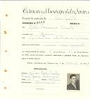 Registo de matricula de velocipedista em nome de João Lourenço Vicente, morador em Janas, com o nº de inscrição 6422.