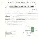 Registo de um veiculo de duas rodas tirado por um animal de espécie asinina destinado a transporte de mercadorias em nome de Francisco Constantino Júnior, morador em Dona Maria.