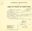 Registo de um veiculo de duas rodas tirado por um animal de espécie cavalar destinado a transporte de mercadorias em nome de Vítor Duarte Lavrador, morador na Várzea de Sintra.