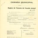 Registo de um veiculo de duas rodas tirado por um animal de espécie asinina destinado a transporte de mercadorias em nome de Domingos Manuel Paulo, morador no Arneiro dos Marinheiros.