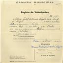 Registo de velocípede de marca Helios, com o nº 1478, em nome de Maria Isabel de Noronha Nápoles, moradora em Belas.