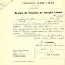 Registo de um veiculo de duas rodas tirado por dois animais de espécie bovina destinado a transporte de mercadorias em nome de Duarte José, morador no Arneiro dos Marinheiros.