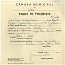 Registo de velocípede de marca Raio, com o nº 4246, em nome de Edgar do Couto Vieira, morador em Várzea de Sintra.