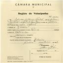 Registo de velocípede com o nº 4221, em nome de Salvador António Pardal, morador em Zibreira.