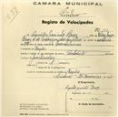 Registo de velocípede de marca Antonella, com o nº 182, em nome de Aquiles Jacinto Brás, morador em Fação.
