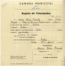 Registo de velocípede de marca Helios, com o nº 1630, em nome de Maria Elsa Prendi, moradora em Belas.