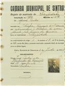 Registo de matricula de velocipedista em nome de Manuel André, morador em Sintra, com o nº de inscrição 973.
