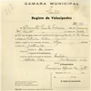 Registo de velocípede de marca Olga, com o nº 97, em nome de Adamastor Santos Ferreira, morador em Estrada Velha, Queluz.