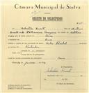 Registo de velocípede de marca Cicles Pombal, com o nº 6821, em nome de Sebastião Duarte, morador em Covas.