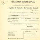 Registo de um veiculo de duas rodas tirado por dois animais de espécie muar destinado a transporte de mercadorias em nome de José Manuel Cristóvão, morador na Fação.