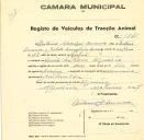 Registo de um veiculo de duas rodas tirado por dois animais de espécie bovina destinado a transporte de mercadorias em nome de António Henrique Andrade, morador na Quinta das Rosas, Algueirão.