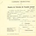 Registo de um veiculo de duas rodas tirado por um animal de espécie muar destinado a transporte de mercadorias em nome de António dos Santos Vasconcelos, morador no Mucifal.