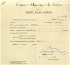 Registo de velocípede com o nº 9868, em nome de Fernando Assunção Antunes, morador em Lameiras.
